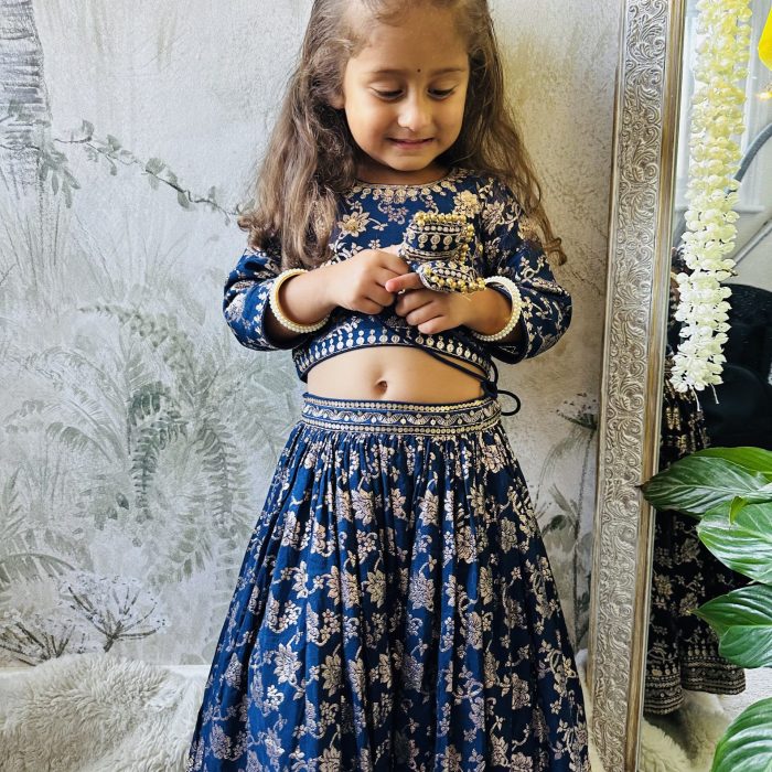 IMG_7729 Navy Blue Chanderi Lehanga With Hand Embroidery On Blouse